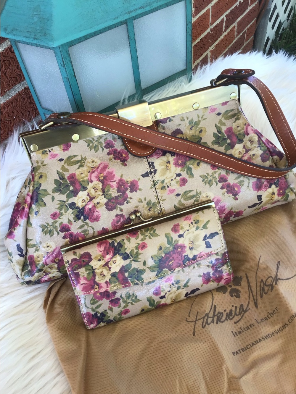Patricia Nash vintage style frame purse and wallet set roses